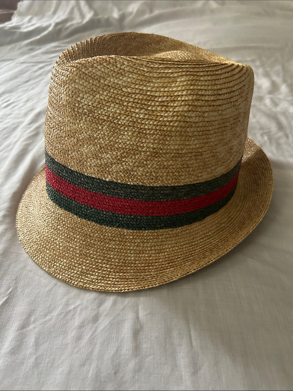 Gucci Straw Abaca Fedora Hat with Red and Green Web Stripe XL